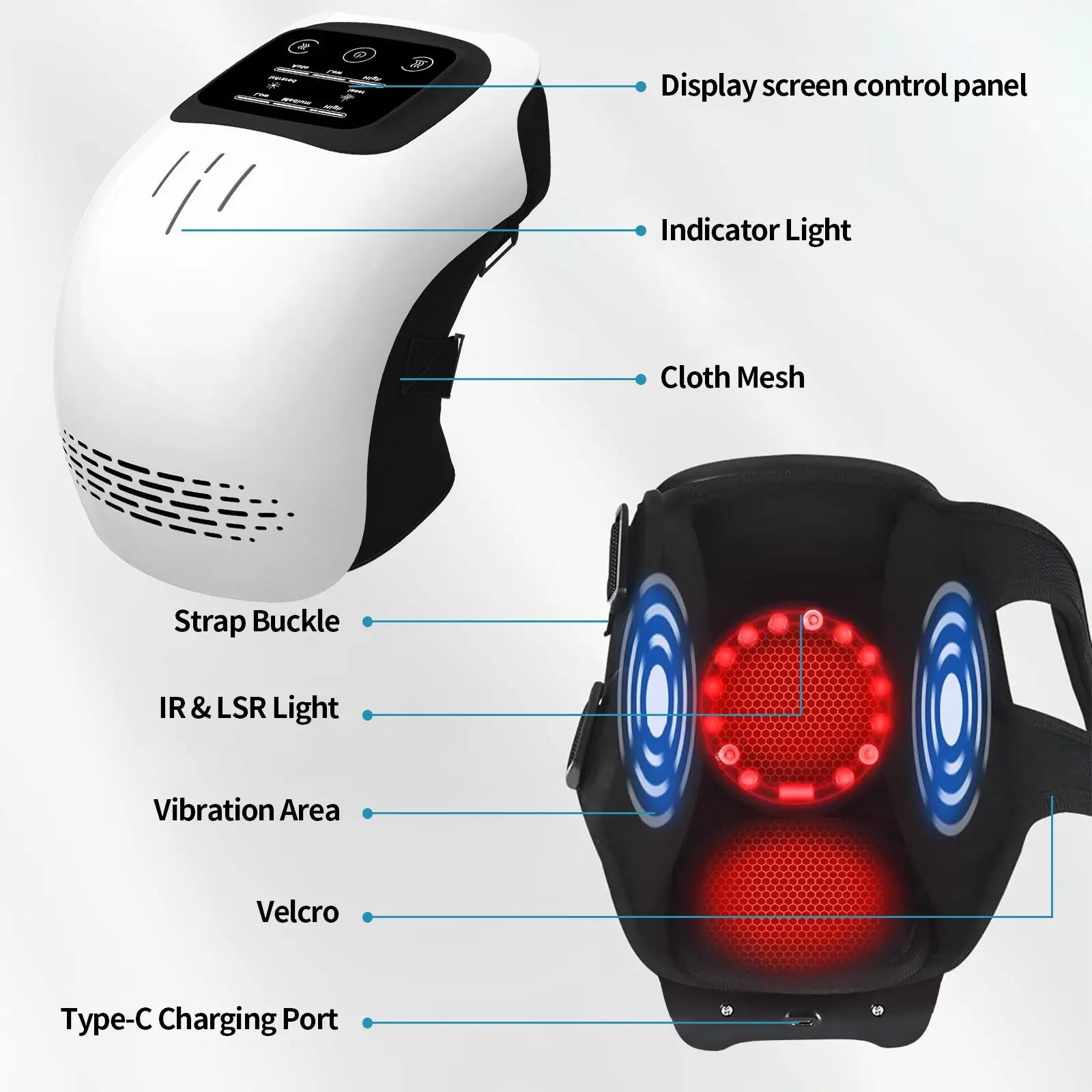 Intelligent Home Use Electric Intelligent Kneading Heating Knee Massager Rechargeable Pain Relief Infrared Laser Vibration Knee Massager VYLUX